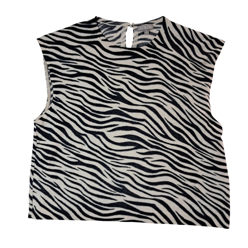 J. Crew Featherweight Cashmere Sweater Shell Women 3X Black White Zebra Office